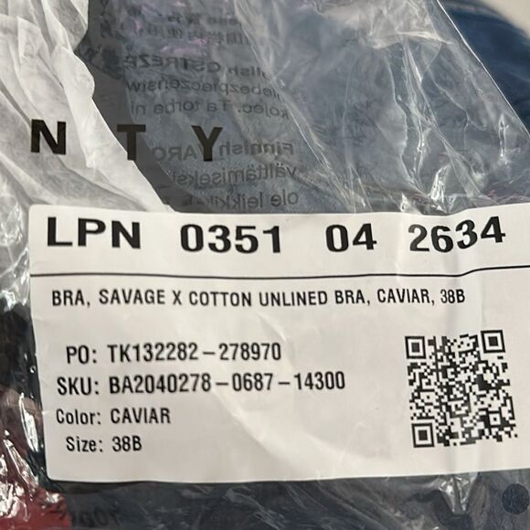 SAVAGE X FENTY Cotton Unlined Bra 38B Caviar NWT in packaging - Picture 7 of 7